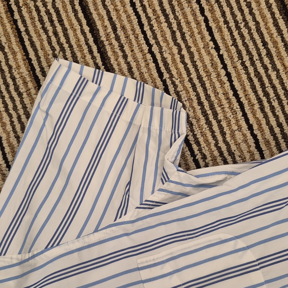J CREW Secret Wash White Blue Striped Cotton Mens Large Short Sleeve Shirt NEW - Picture 7 of 9